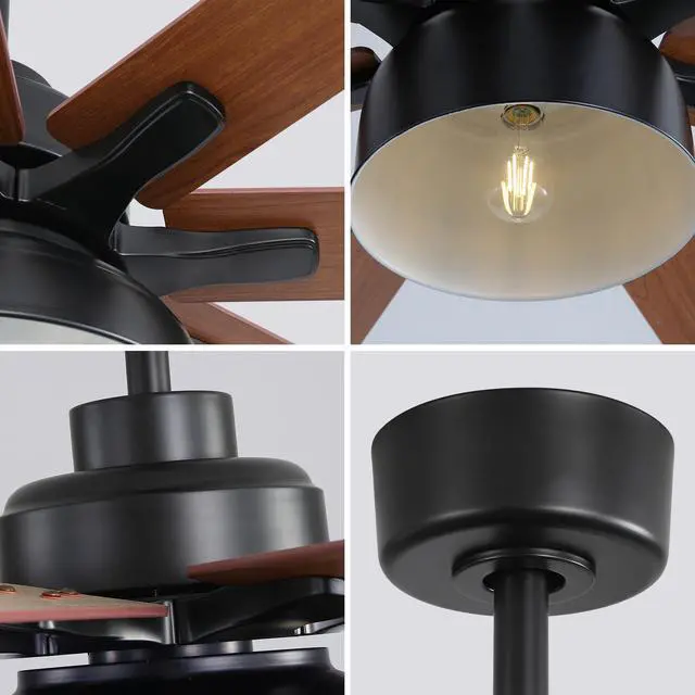 Alt view image 4 of 7 - Sofucor Large Ceiling Fans with Lights and Remote Large 6-Speed 3-Timer Farmhouse Ceiling Fan Noiseless Reversible DC Motor Glass Lampshade