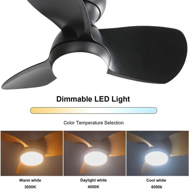 Alt view image 3 of 7 - Sofucor 23'' Ceiling Fan with Light and 3 Reversible Blades 6 Speeds for Kitchen Bedroom Dining Room Patio Ceiling Fan with Remote Modern Flush Mount Ceiling Fan