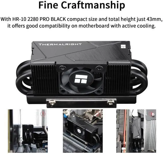 Alt view image 4 of 5 - Thermalright HR10 2280 PRO Black SSD Cooler, Double Sided Heatsink, Carries 14.8W/m.k Silicone Pad, Includes 4 heatpipes, Reflow Process, 2280 SSD Heatsink Cooler for Desktop