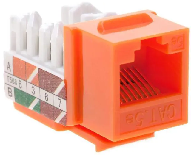 Alt view image 5 of 5 - SATMAXIMUM Cat5e Keystone Ethernet Wall Jack Punch Down UTP 45-Degree (Easier Termination Than 90-Degree), RJ45 Slim Profile Speed Termination Orange 45deg Angled (20 Pack)