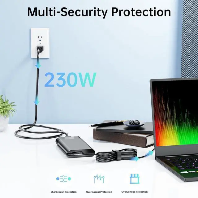 Alt view image 3 of 5 - 230W Smart AC Adapter for HP Victus Charger Omen 15 17 ZBook Fury 17 16 G10 G9 Compatible with HP Gaming Laptop 230 Watt Power Supply TPN-LA10 M41303-001 PA-1231-08HH M35733-001