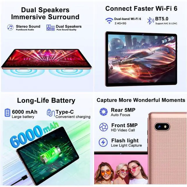 Alt view image 4 of 5 - DMOAO 2025 Tablet Android 14 Tablets with 128GB ROM+18GB RAM, 1TB Expand 2 in 1 10.1 Inch Tablet with Keyboard, Powerful Octa-Core, WiFi 6, BT5.0, 6000mAh, Widevine L1, Gold