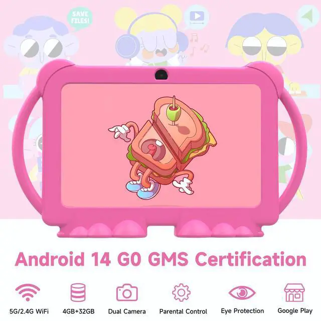 Alt view image 2 of 5 - CUPEISI Android 14 Kids Tablet, 7 inch Tablet for Kids, 4GB RAM 32GB ROM Toddler Tableta with Case, Quad-core Processor, 1024 * 600 IPS Screen, Parental Control, IWAWA APP Children Tableta for Girls