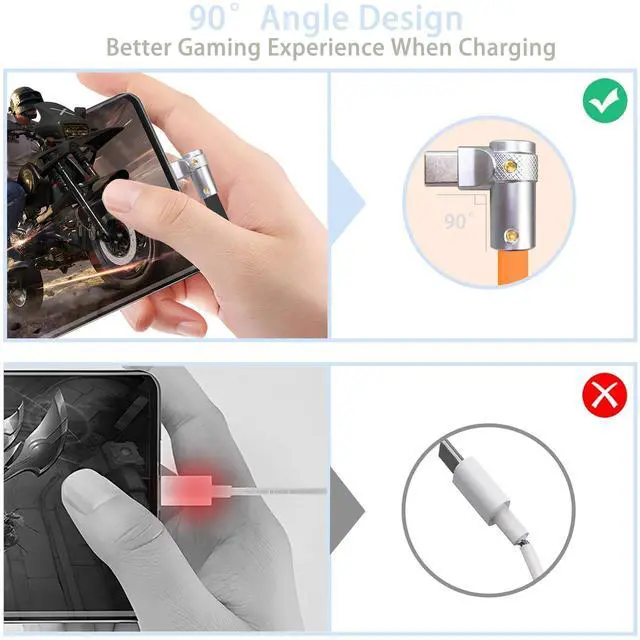 Alt view image 2 of 5 - chubbycable FlexElbow Pro - 90 Degree Design 240W Fast Charge Cable Ultra-Thick Silicone Right Angle USB C Cable Phone Tablets Charging Cord, Orange, Type-C to Type-C, 16.4FT