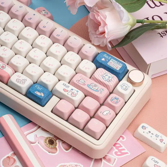 Alt view image 5 of 5 - COOMICKEY 150 Key Dye-Sublimation PBT Keycaps, Pink White Keycap, Cute Custom Keycaps, FOA Profile Keyboard KeyCap Set for ANSI ISO Layout Cherry MX Switches Mechanical