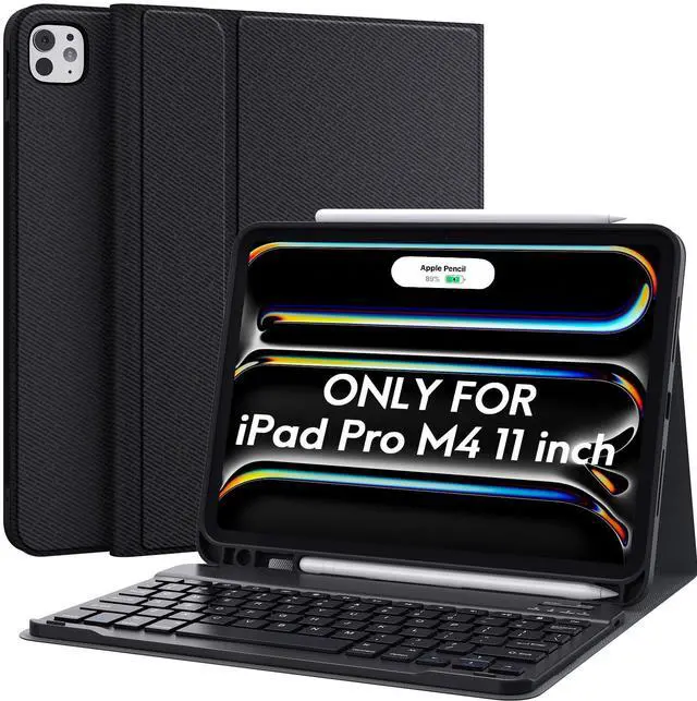Main image of CHESONA for iPad Pro 11 Inch (M4) 2024 Case with Keyboard, Magnetic Detachable Keyboard, Precise Cutouts Case with Pencil Holder, Rechargeable Wireless Folio Keyboard Case for iPad Pro M4 11'', Black