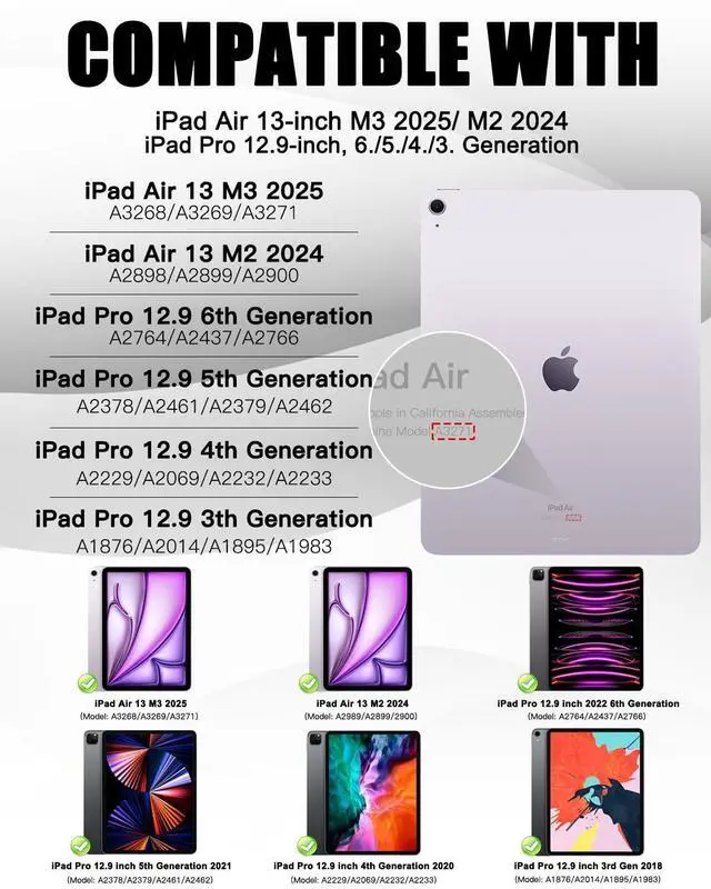 Alt view image 2 of 5 - BRAECN for iPad Air 13 Inch Case M3 2025/ M2 2024 & iPad Pro 12.9 Case (6th/5th4th/3rd Gen), Heavy Duty Silicone Cover w/ 360 Swivel Ring Stand/Kickstand/Shoulder Strap/Pencil Holder, Colorful Pink