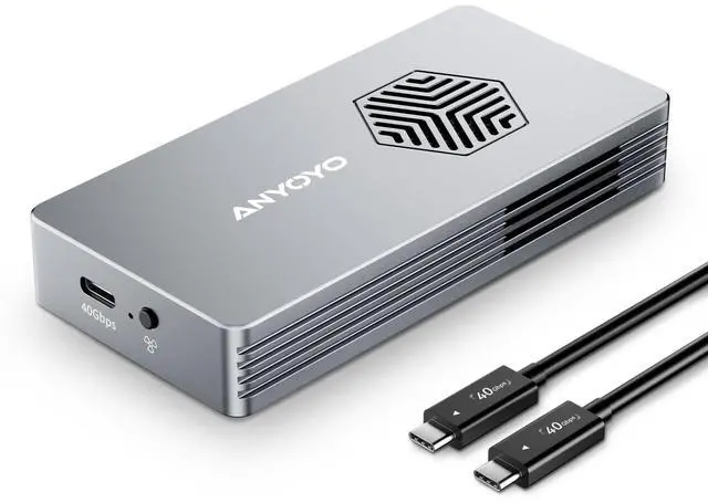 Main image of ANYOYO 40Gbps M.2 NVMe SSD Enclosure with Cooling Fan for M1 M2 Pro/Max,M.2 NVMe Enclosure Compatible with Thunderbolt 3/4/5/USB4/3.2/3.1 Support M/B+M Key Size 2230/2242/2260/2280 up to 2700 MB/s