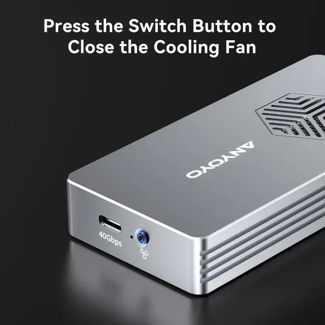 Alt view image 3 of 5 - ANYOYO 40Gbps M.2 NVMe SSD Enclosure with Cooling Fan for M1 M2 Pro/Max,M.2 NVMe Enclosure Compatible with Thunderbolt 3/4/5/USB4/3.2/3.1 Support M/B+M Key Size 2230/2242/2260/2280 up to 2700 MB/s