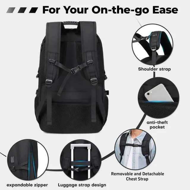 Alt view image 5 of 5 - 18.4 Inch Large Travel Backpack with Shoe Compartment,80L Water Resistant Anti Theft Backpacks with USB Charging Port,Carry on Flight Approved Laptop Bag Multiple Backpack (Fits above 5.91 ft height)