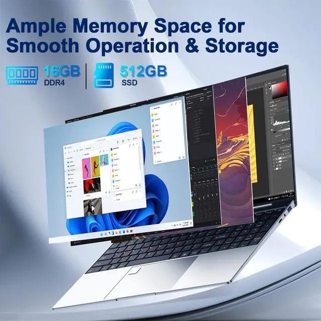 Alt view image 3 of 5 - ANPCOWER 2025 Latest 15.6'' Laptop Windows 11, 16GB RAM 512GB PCIe SSD, Intel N5095 Processor(Max 2.9 GHz), 1080P Full HD Display, Backlit Keyboard, Fingerprint, Webcam, HDMI Type-A, WiFi, BT 4.2