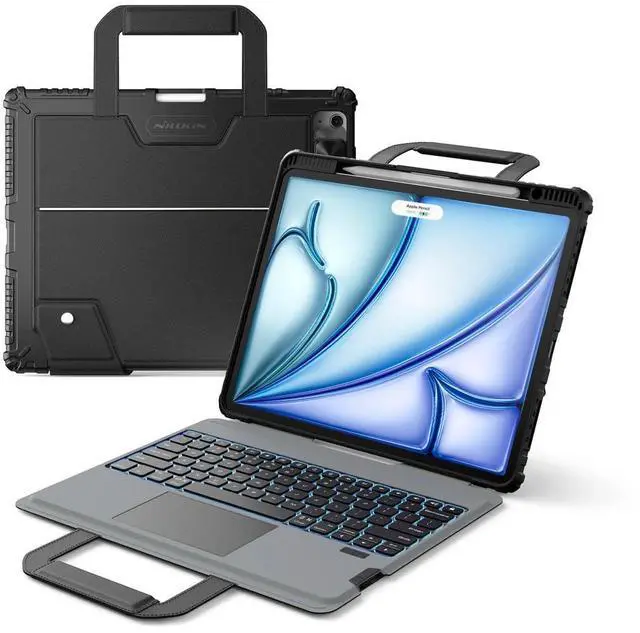 Main image of Nillkin Carry Go Keyboard Case for iPad Air 13 inch (M3/M2) with Handle, iPad Pro 12.9 (3rd/4th/5th/6th Gen) Rugged Case with Detachable Keyboard, Magic Trackpad, 7 Colors Backlit, Camera Cover, Black