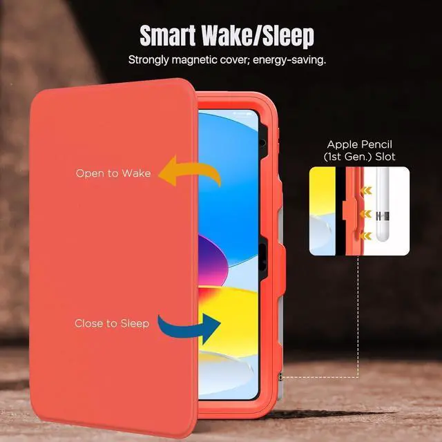 Alt view image 5 of 5 - MoKo for iPad 11-inch (A16) 11th Generation Case 2025/ iPad 10th Generation Case with Pencil Holder 2022 10.9 inch, Built-in Screen Protector Clear Back, Multi Angle Viewing Stand,Orange