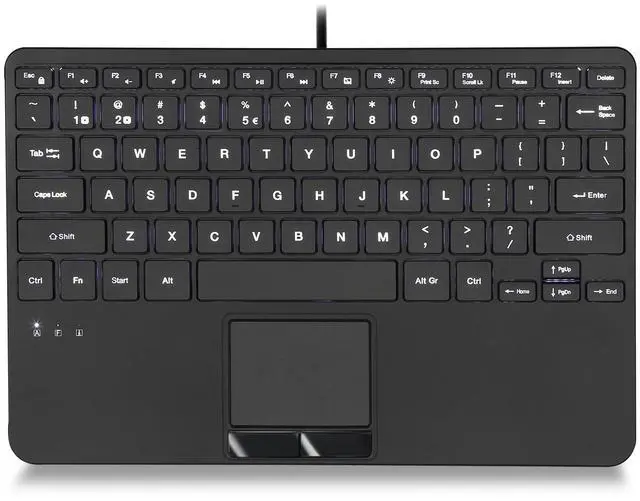 Main image of Perixx PERIBOARD-425 US Wired Mini USB Keyboard with Touchpad, X Type Scissor Keys, White Backlit, 2 USB Hubs, Compact 11.18x7.17x1.1 Inches, US English