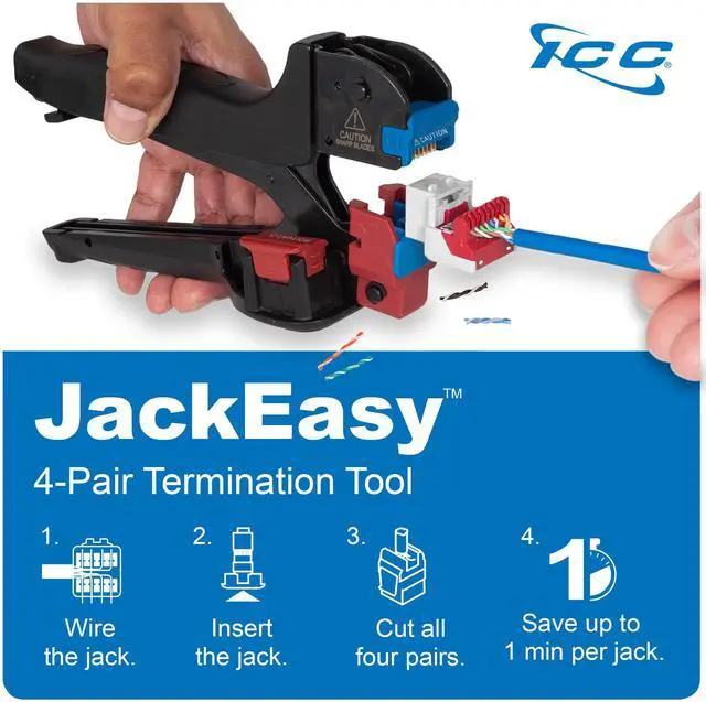 Alt view image 4 of 5 - ICC CAT6 Keystone Jack with Inline IDC No Pair Split Wiring (Easier Termination) UL Listed PoE++ TAA Compliant for Wall Plate or Patch Panel, Works with JackEasy Termination Tool, Blue, 25 Pack
