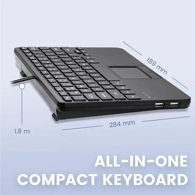 Alt view image 5 of 5 - Perixx PERIBOARD-425 US Wired Mini USB Keyboard with Touchpad, X Type Scissor Keys, White Backlit, 2 USB Hubs, Compact 11.18x7.17x1.1 Inches, US English
