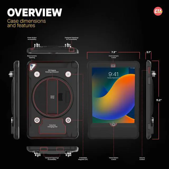 Alt view image 3 of 5 - iPad Wireless Charging Case - CTA Wireless Magnetic Charging Case and Base with Splash-Proof, Impact-Resistant Thick Silicone Cover for iPad 10th Generation 10.9 (PAD-ICCB109)