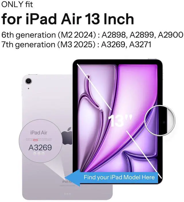 Alt view image 2 of 5 - SPARIN Case for iPad Air 13 Inch M3 2025/M2 2024 ((7th/6th Generation), Removable Magnetic Cover with Apple Pencil Holder, Portrait and Landscape Stand, Auto Wake/Sleep -Navy Blue