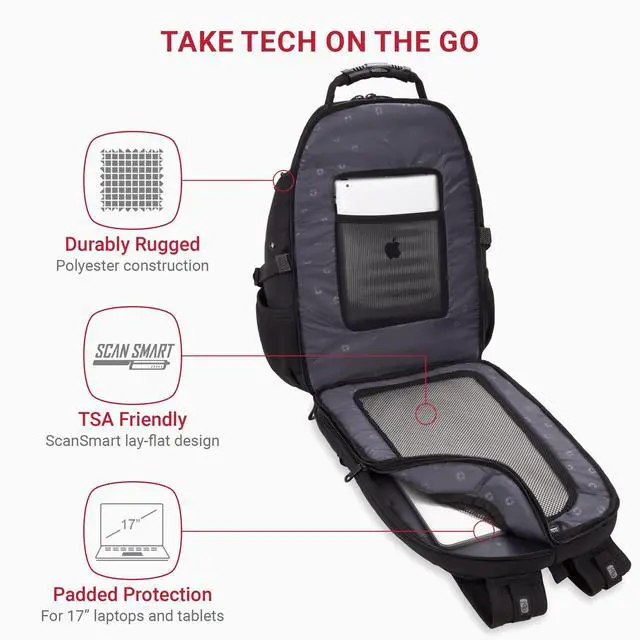 Alt view image 2 of 5 - SwissGear 1900 Scansmart TSA 17 Laptop Backpack, Black/Black, 19-Inch