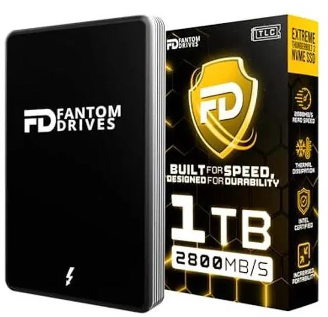 Alt view image 2 of 5 - Fantom Drives Extreme 1TB External SSD - 2800MB/s, Thunderbolt 3, USB Type-C, Aluminum, 3D NAND TLC, TB3X-2300N1TB
