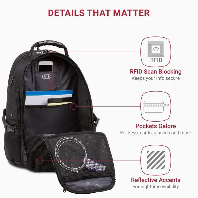 Alt view image 3 of 5 - SwissGear 1900 Scansmart TSA 17 Laptop Backpack, Black/Black, 19-Inch