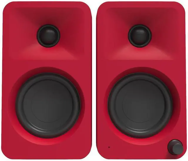 Alt view image 2 of 5 - Kanto ORAMR 100W Powered Reference Desktop Computer Speakers with Bluetooth 5.0 and USB-C Input | Bi-Amplified | 100 Hz Automatic Crossover | Reference Quality Sound | Pair | Red