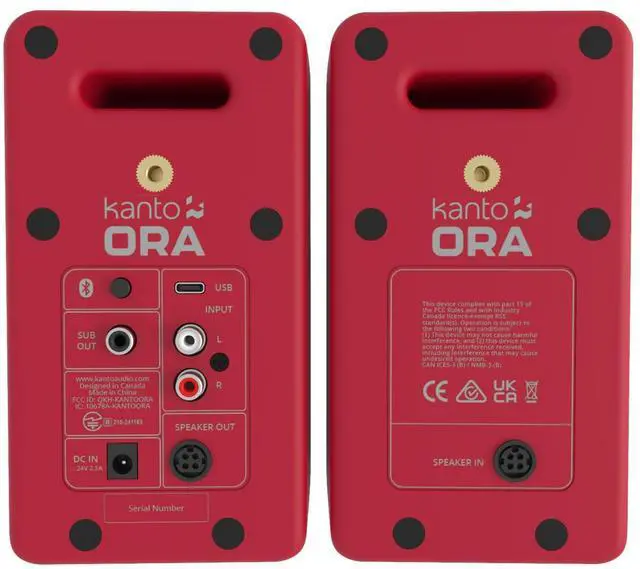 Alt view image 5 of 5 - Kanto ORAMR 100W Powered Reference Desktop Computer Speakers with Bluetooth 5.0 and USB-C Input | Bi-Amplified | 100 Hz Automatic Crossover | Reference Quality Sound | Pair | Red