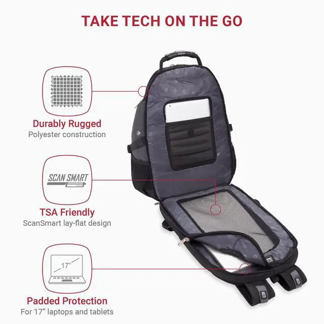 Alt view image 2 of 5 - SwissGear 1900 Scansmart TSA 17 Laptop Backpack, Grey/Black, 19-Inch