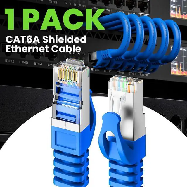 Alt view image 2 of 5 - GEARit Cat6A Ethernet Cable (200 ft, Blue) 10Gbps Snagless Long Shielded SSTP, SFTP Shielded Ethernet Cable, 26AWG 4 Pair Solid Bare Copper Cat6 Cable, Cat 6 Shielded Network Cable - 200 feet