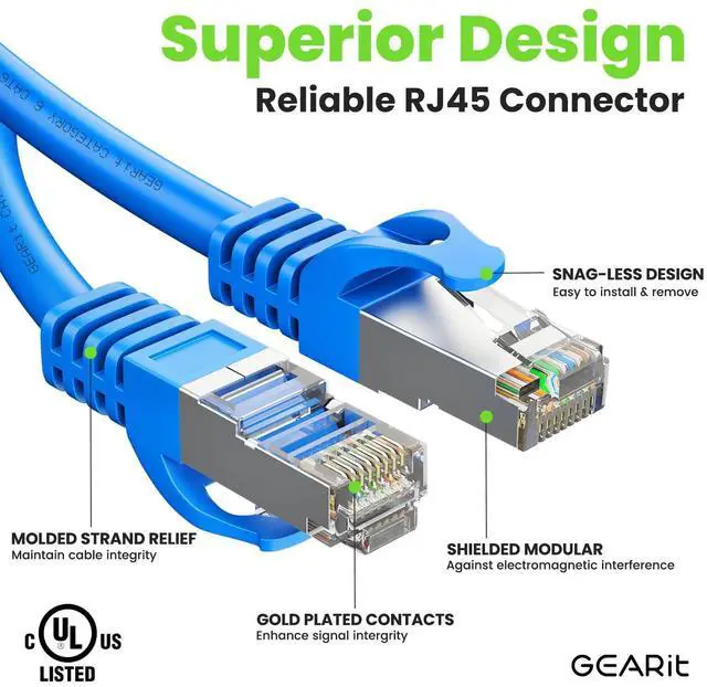 Alt view image 3 of 5 - GEARit Cat6A Ethernet Cable (200 ft, Blue) 10Gbps Snagless Long Shielded SSTP, SFTP Shielded Ethernet Cable, 26AWG 4 Pair Solid Bare Copper Cat6 Cable, Cat 6 Shielded Network Cable - 200 feet