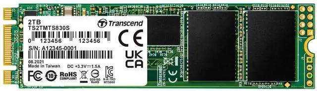 Main image of Transcend 2TB M.2 2280 SATA III SSD with Dram Cache, Up to 560MB/s, Compatible w/Ultrabook Laptop PC Desktop, 3D TLC NAND Flash Internal Solid State Drive, LDPC Error Correction ECC, B+M Key -MTS830S