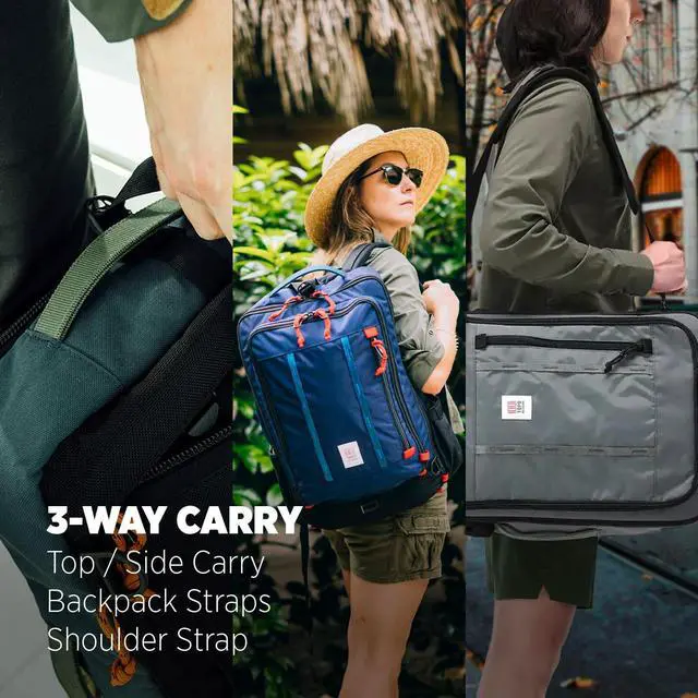 Alt view image 3 of 5 - Topo Designs Global Travel Bag 30-40 Liter - Carry-on Compliant Versatile Pack, 3 Carry Options, External Laptop Sleeve (Eco-Friendly, 40L, Pine)