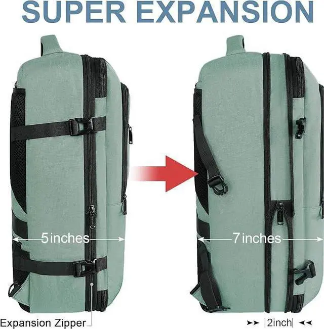 Alt view image 4 of 5 - Vancropak Travel Bag, Large 40L Carry on Backpack Airline Approved Expandable Suitcase Daypack, Water Resistant Travel Backpack Overnight Lightweight Luggage Weekender Bag for Flight Men Women, Cyan