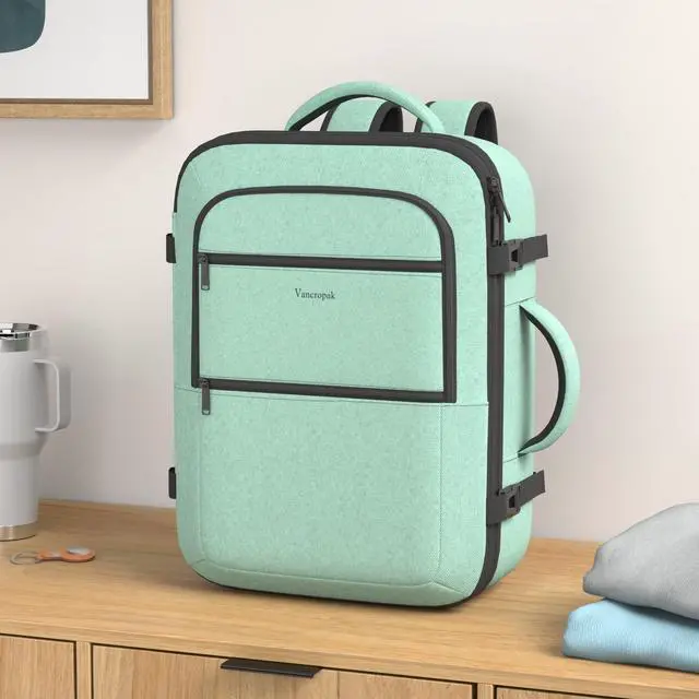 Alt view image 2 of 5 - Vancropak Travel Bag, Large 40L Carry on Backpack Airline Approved Expandable Suitcase Daypack, Water Resistant Travel Backpack Overnight Lightweight Luggage Weekender Bag for Flight Men Women, Cyan