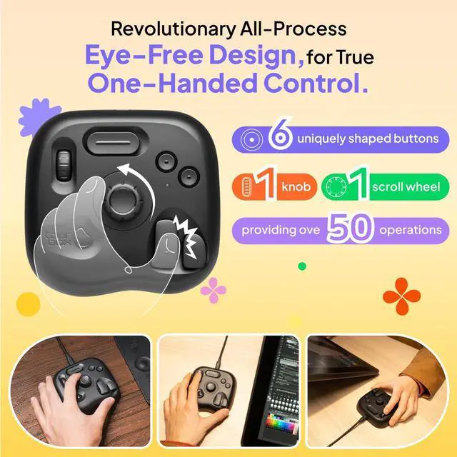 Alt view image 2 of 5 - TourBox Lite - Editing Keyboard Compact, Artists Go-to Drawing Macro Keypad, Works with Clip Studio Paint & More, Creative Console Controller with Custom Software, Streamline All Workflows - Wired