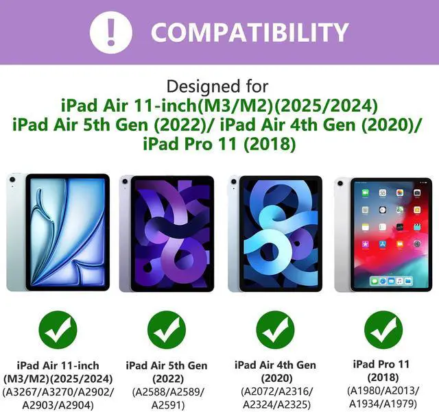 Alt view image 2 of 5 - TQQ Keyboard Case for iPad Air 11-inch (M3 2025 / M2 2024) & Air 4th/5th Gen, Magnetic Wireless Detachable Keyboard, Stand Folio Cover with Pencil Holder, Thin & Light (Purple)