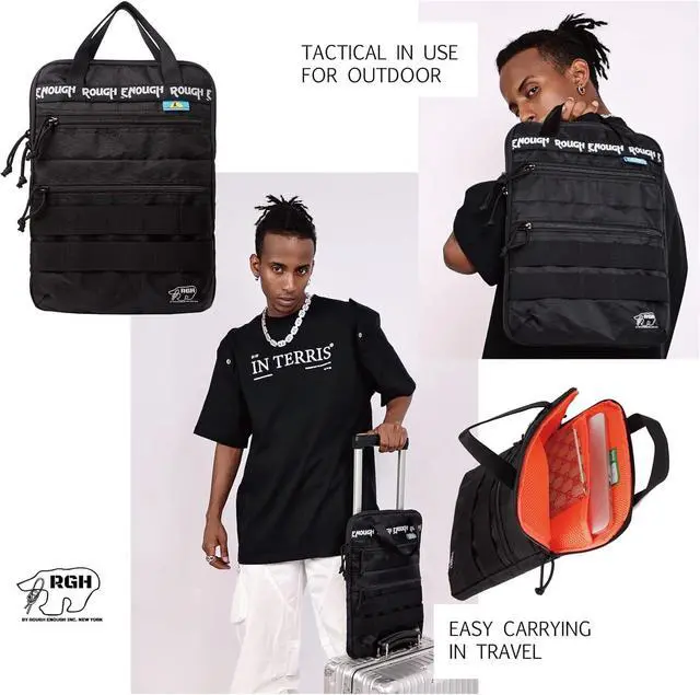 Alt view image 2 of 5 - Rough Enough 14 Inch Laptop Sleeve Case Bag Tactical with Dual Compartments Luggage Strap Handle Weather Resistant for Travel Outdoor adventures Black