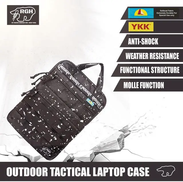 Alt view image 5 of 5 - Rough Enough 14 Inch Laptop Sleeve Case Bag Tactical with Dual Compartments Luggage Strap Handle Weather Resistant for Travel Outdoor adventures Black