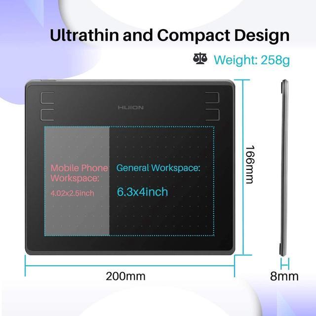 Alt view image 3 of 5 - Drawing Tablet HUION HS64 Beginner Graphics OSU Tablet with Battery-Free Stylus 8192 Pressure Sensitive for Digital Art, Painting & Design, Compatible with Windows, Mac, Android & Linux Black