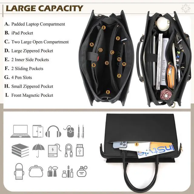 Alt view image 4 of 5 - Laptop Bag for Women 15.6 inch Leather Tote Bag 2pcs Set Professional Work Bag with Clutch Purse Large Office Computer Tote Teacher Purse Shoulder Bag, Black