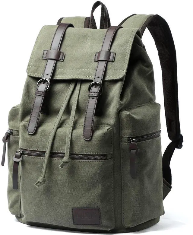Main image of MOYYI Vintage Canvas Backpack for Men Olive Green Rucksack Fit 15.6 inch Laptop Large Retro Flap Daypack for Casual Hiking Travel Commute