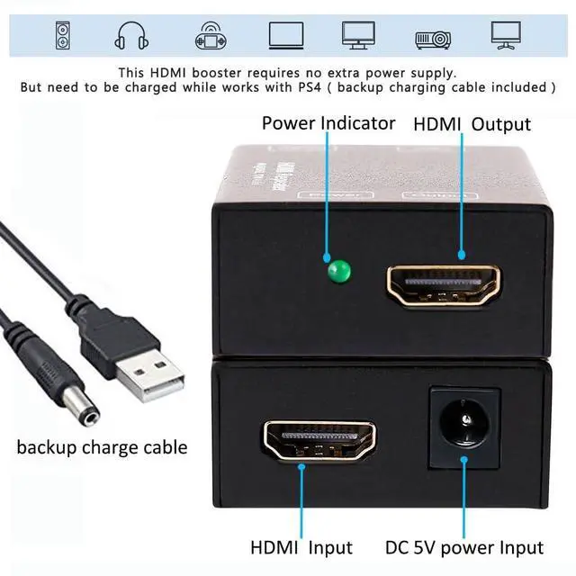 Alt view image 4 of 5 - DTECH HDMI Signal Amplifier Booster Repeater 4K 60Hz YUV 444 18Gbps 1080P HDCP 2.2 CEC 3D 4K2K Extender Boost up to 164 Feet Compatible with VR TV Box Blu-ray Player HDTV Monitor Projector Computer