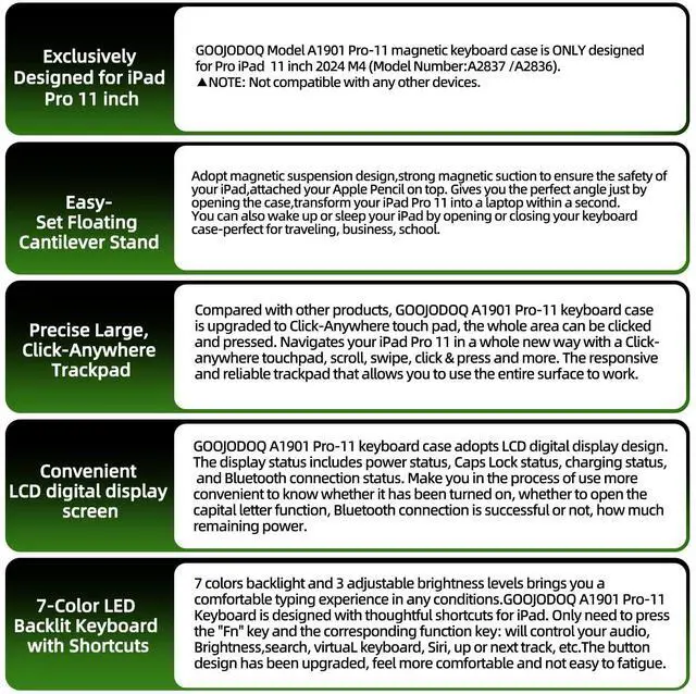 Alt view image 3 of 5 - GOOJODOQ Magnetic Keyboard Case for iPad Pro 11-inch(M4,2024),Click-Anywhere Trackpad with 7 Color Backlit for iPad Pro 11 Keyboard-Black