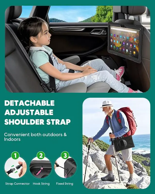 Alt view image 5 of 5 - Fire HD 10 Case 2019/2018/2017 Release, Heavy Duty Shockproof Rugged Protective High Impact Cover Case W/Stand Hand Strap Shoulder Strap for Amazon Kindle Fire HD 10 Tablet 9th 8th 7th Gen, Black