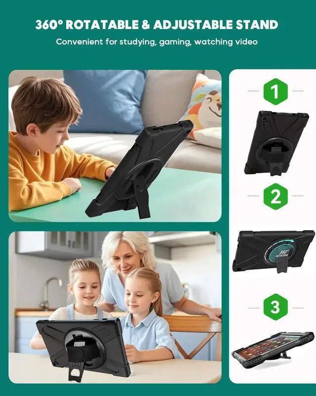 Alt view image 3 of 5 - Fire HD 10 Case 2019/2018/2017 Release, Heavy Duty Shockproof Rugged Protective High Impact Cover Case W/Stand Hand Strap Shoulder Strap for Amazon Kindle Fire HD 10 Tablet 9th 8th 7th Gen, Black