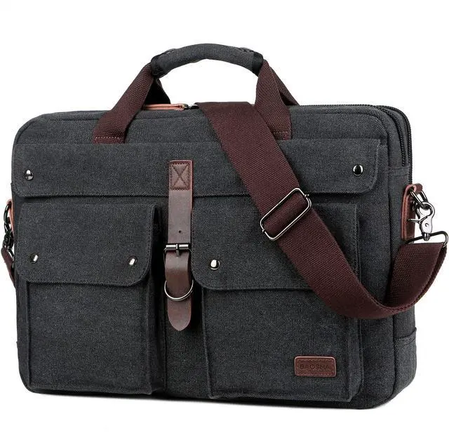 Main image of Stylish 17 inch Canvas Laptop Bag Messenger Bag Briefcase Vintage Crossbody Shoulder Bag Military Satchel for Men BC-07 (Light Black)