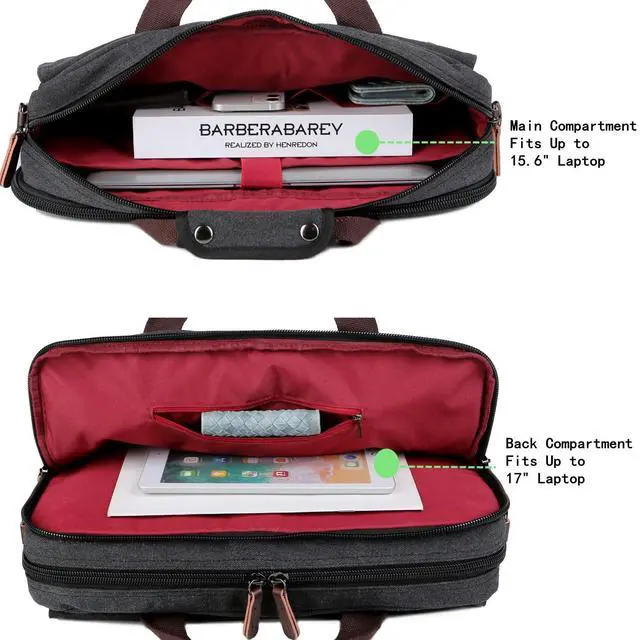 Alt view image 4 of 5 - Stylish 17 inch Canvas Laptop Bag Messenger Bag Briefcase Vintage Crossbody Shoulder Bag Military Satchel for Men BC-07 (Light Black)