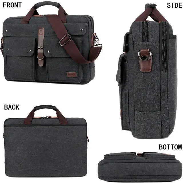 Alt view image 3 of 5 - Stylish 17 inch Canvas Laptop Bag Messenger Bag Briefcase Vintage Crossbody Shoulder Bag Military Satchel for Men BC-07 (Light Black)