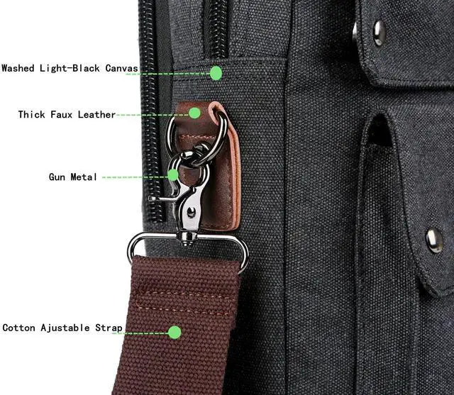 Alt view image 5 of 5 - Stylish 17 inch Canvas Laptop Bag Messenger Bag Briefcase Vintage Crossbody Shoulder Bag Military Satchel for Men BC-07 (Light Black)