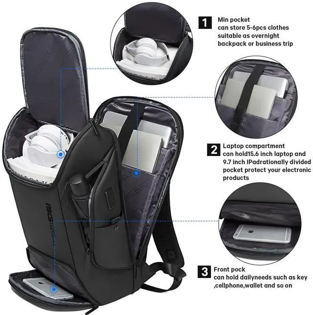 Alt view image 2 of 5 - BANGE Business Laptop Smart backpack Can Hold 15.6 Inch Laptop Commute Backpack Carry on bag for men and women (Black)